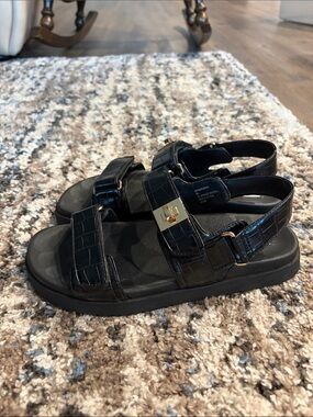 Steve Madden Black Croc-Embossed Double-Strap Sandals